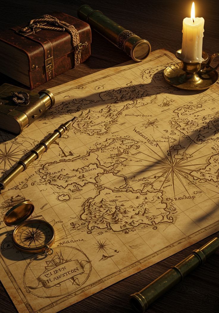 Mapa Antigo e Bússola